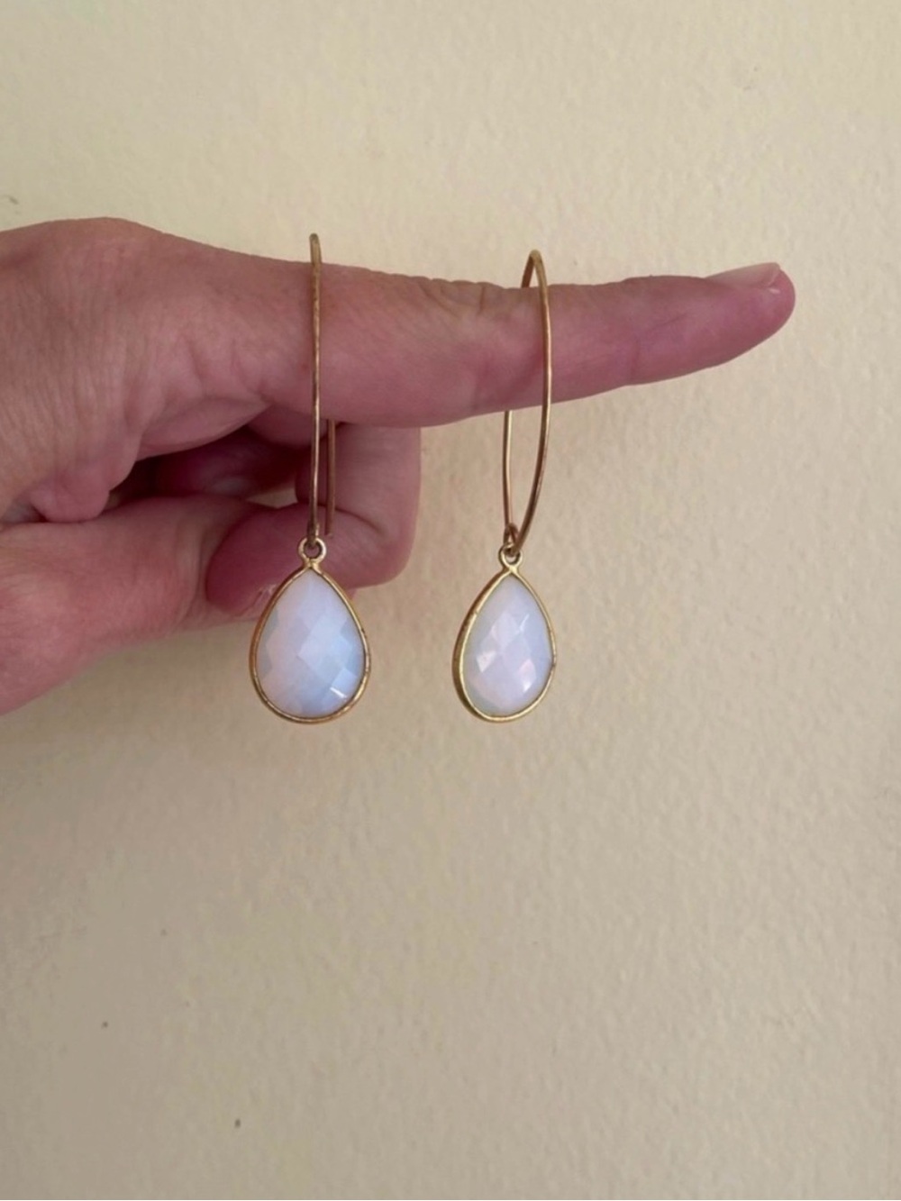 Gold Hoop Drop Earrings with White Teardrop Stones